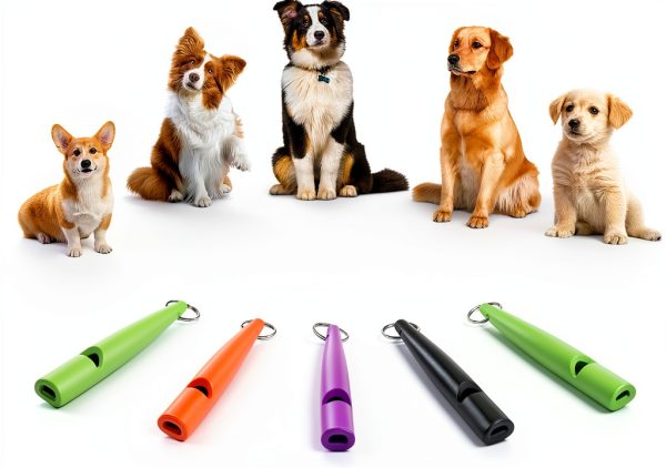 Weewooday 5 Pieces High Pitch Plastic Dog Whistles for Recall Training, Dog Training Whistle with Lanyards and Key Rings (Black, Orange, Blue, Purple, Green)-6