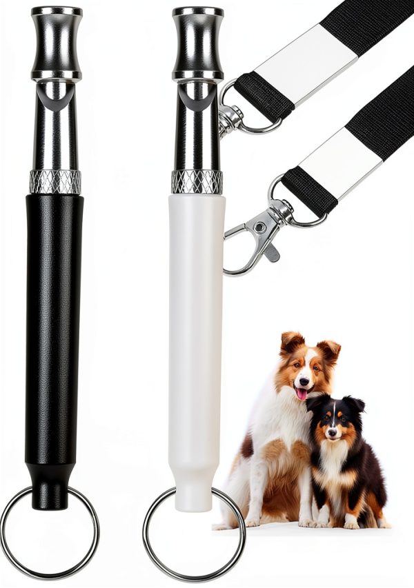 Dog Whistle to Stop Barking, 2 Pack Ultrasonic Silent Adjustable Training Whistle with Lanyard (Black+White)-0